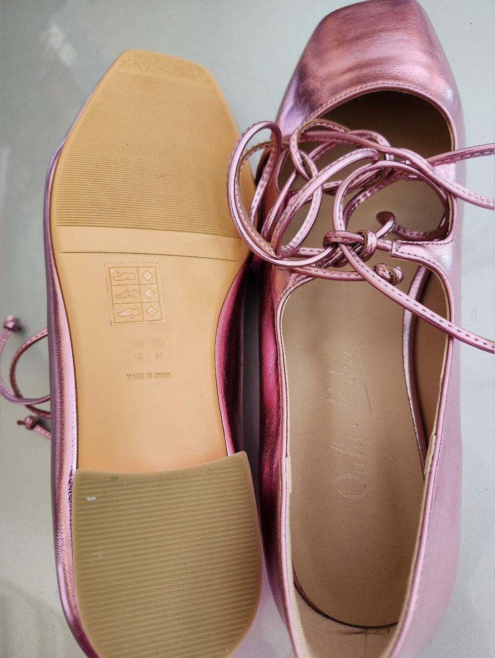 OnlyMaker Metallic Pink Lace-Up Ballet Flats - Picture 5 of 5